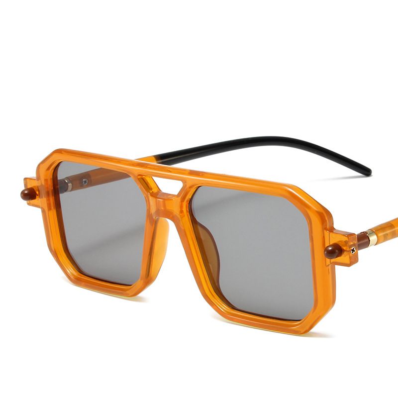 Fashion Jelly Orange Light Tea Slices Pc Square Double Bridge Large Frame Sunglasses
