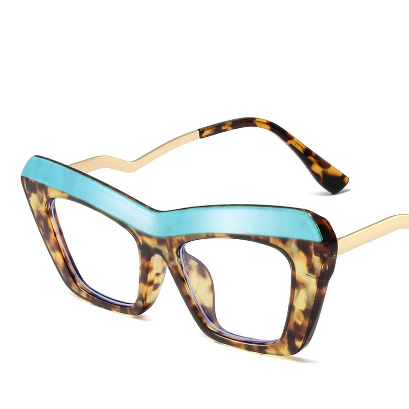 Fashion Bean Curd Wrapped In Blue On Top Color Block Cat Eye Large Frame Sunglasses