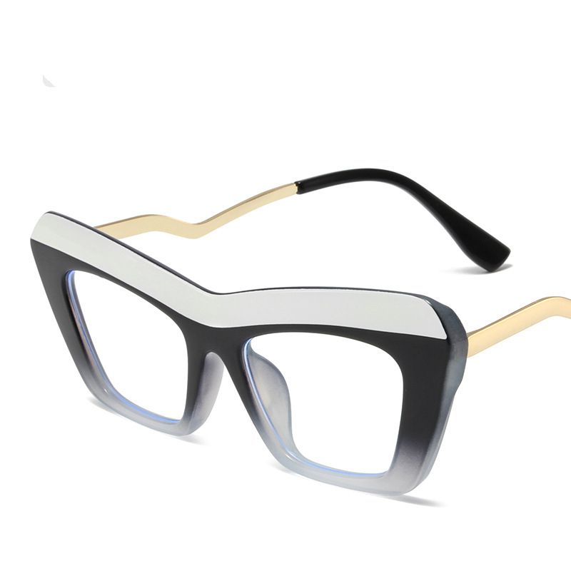Fashion White On Top Black On Bottom Transparent On Bottom Color Block Cat Eye Large Frame Sunglasses