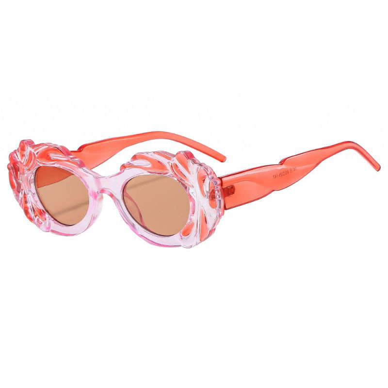 Fashion Pink Frame Light Tea Slices Cat Eye Round Frame Sunglasses