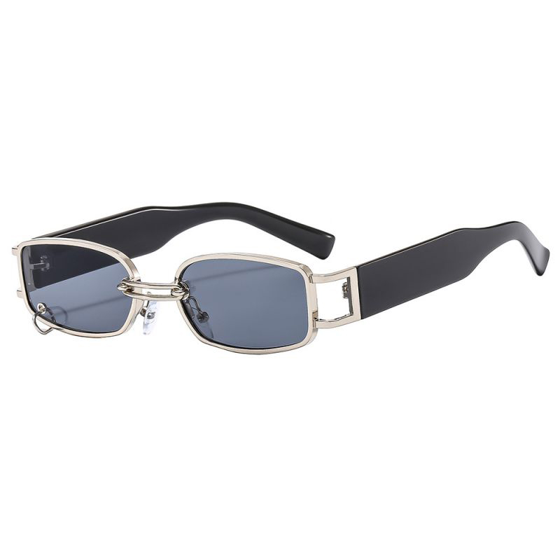 Fashion Silver Frame Gray Piece Ac Square Frame Wide Leg Sunglasses