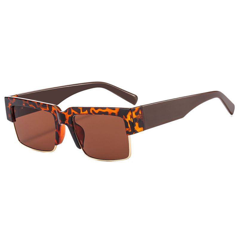 Fashion Leopard Print Framed Tea Slices Ac Square Frame Sunglasses