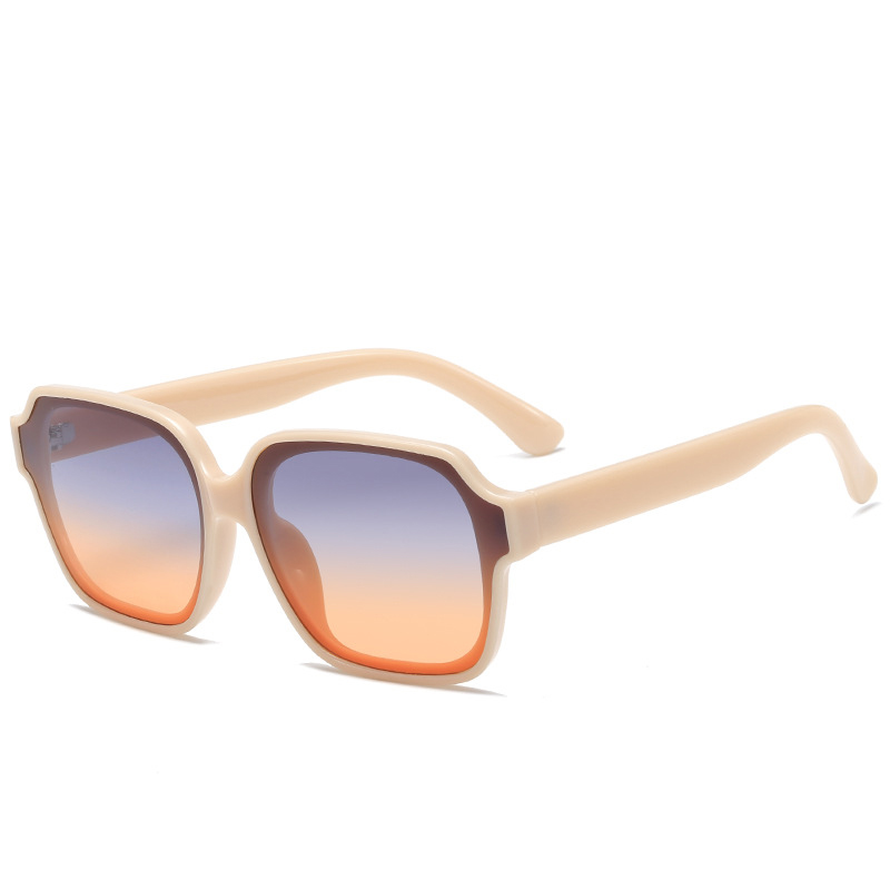 Fashion Beige Frame Blue Orange Slices Ac Polygon Large Frame Sunglasses