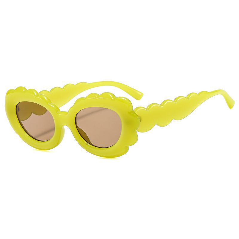 Fashion Jelly Green Tea Tablets Wave Pattern Oval Sunglasses