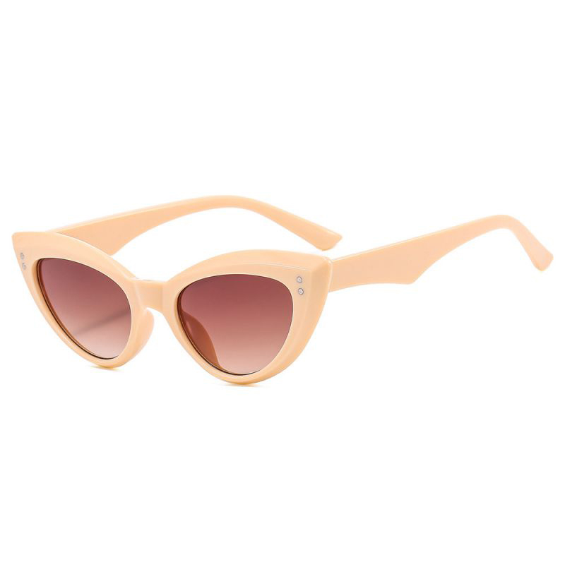 Fashion Beige Frame Double Tea Tablets Triangular Cat Eye Rice Nail Sunglasses