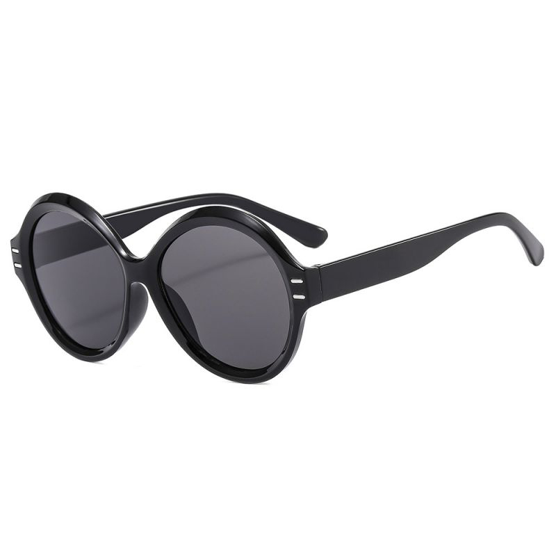 Fashion Black Frame Gray Film Round Frame Rice Nail Sunglasses