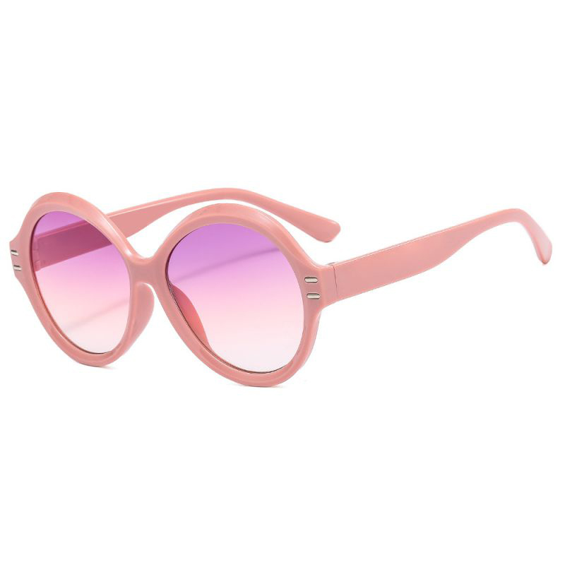 Fashion Pink Framed Purple Pink Tablets Round Frame Rice Nail Sunglasses