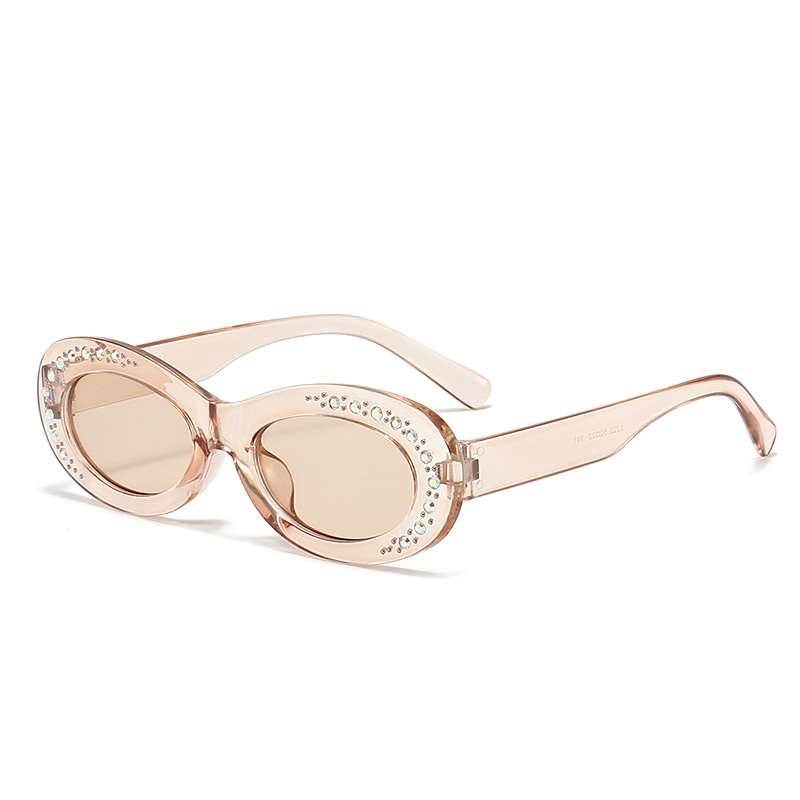 Fashion Transparent Tea Frame Tea Tablets Ac Oval Point Diamond Sunglasses
