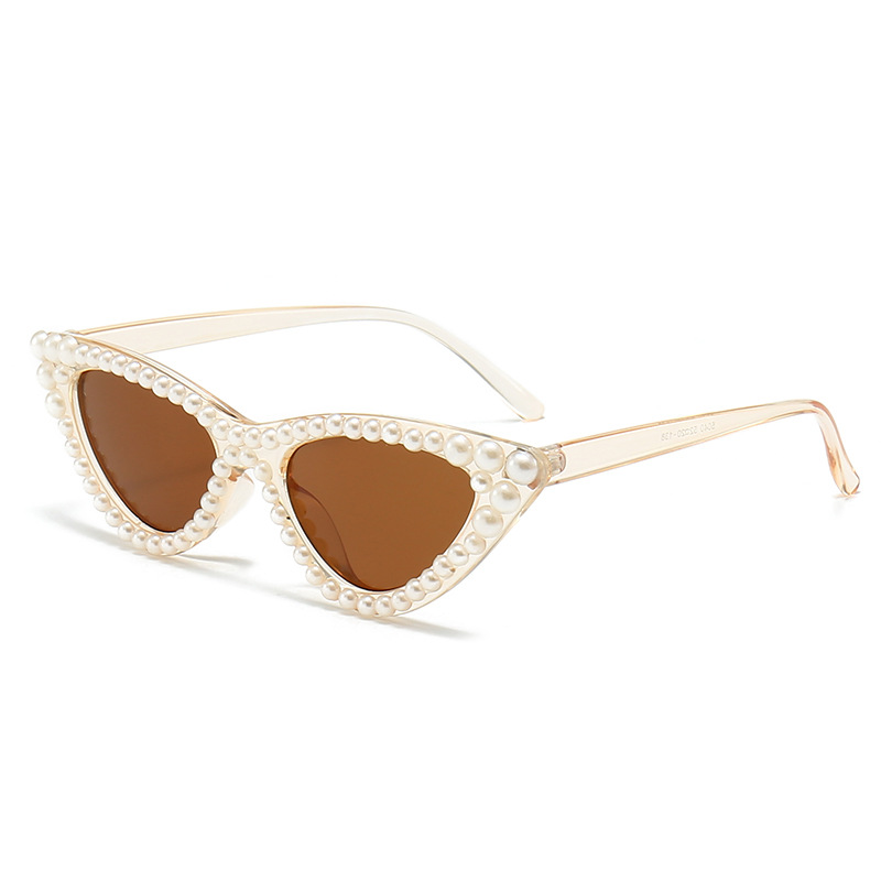 Fashion Transparent Tea Frame Tea Tablets Pearl Cat Eye Sunglasses
