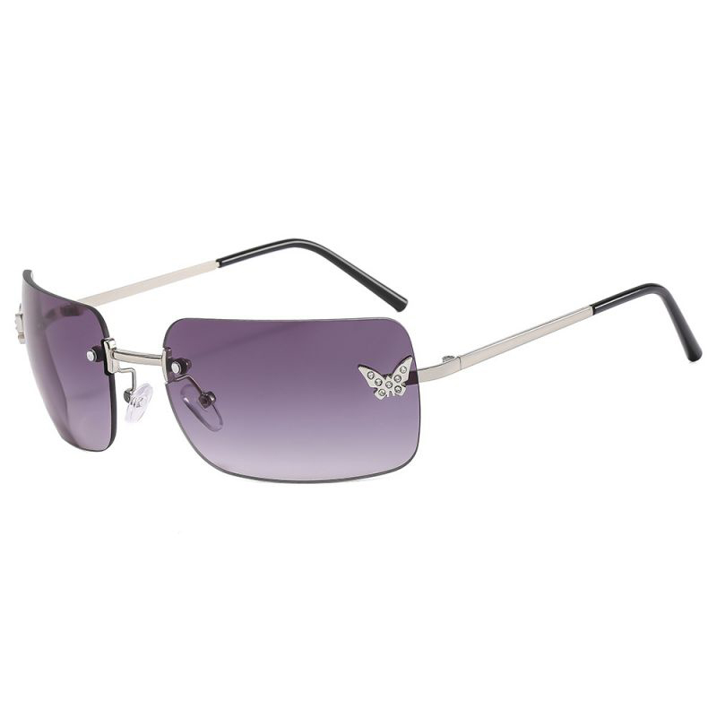 Fashion Double Gray Film Ac Diamond Butterfly Square Small Frame Sunglasses