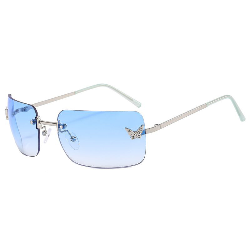 Fashion Double Blue Film Ac Diamond Butterfly Square Small Frame Sunglasses
