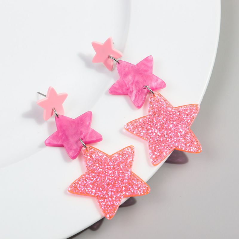 Fashion Pink Five Stars Acrylic Love Five-pointed Star Earrings