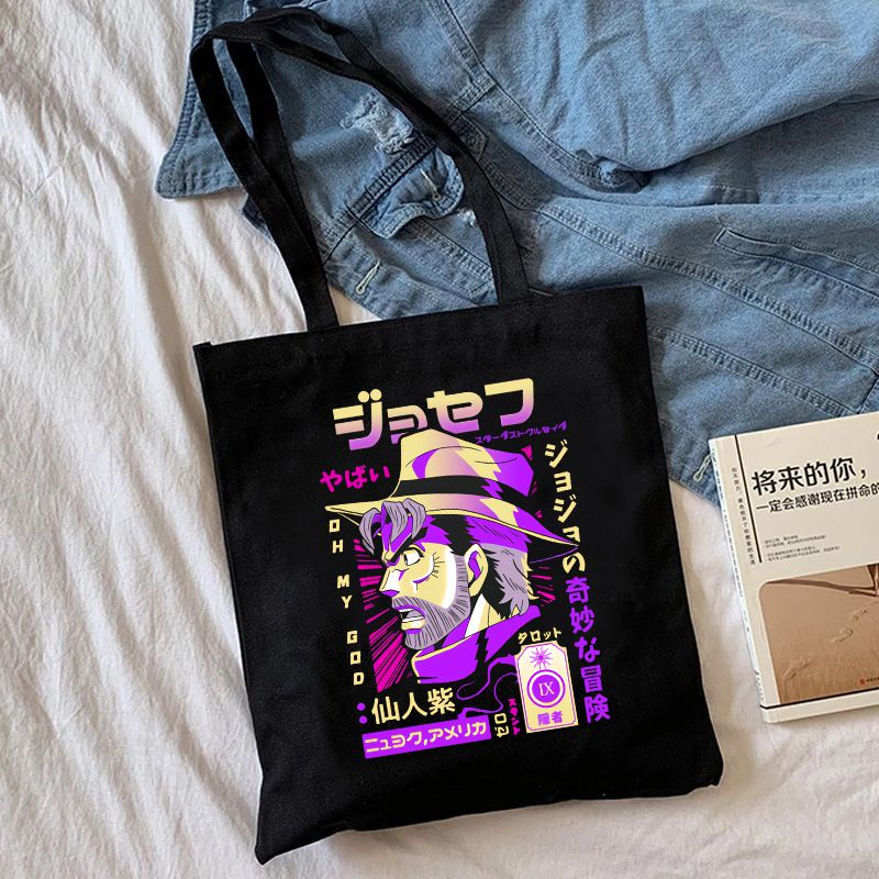 Fashion Q Black Canvas Printed Anime Character Large Capacity Shoulder Bag