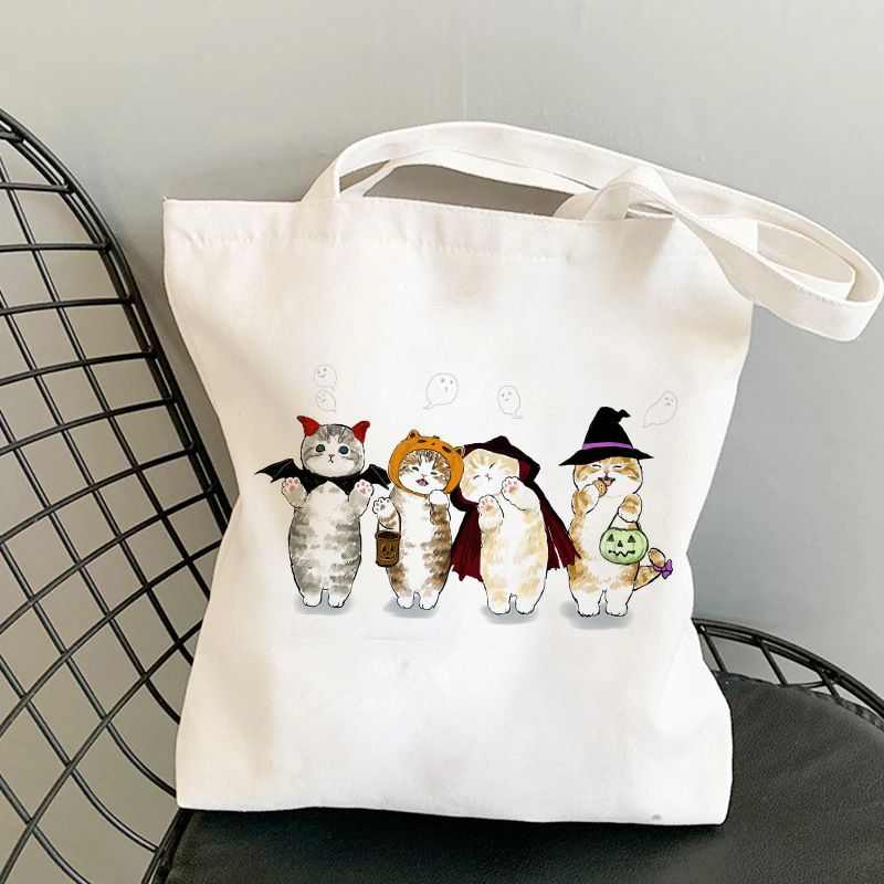 Fashion A Canvas Print Anime Cat Large Capacity Shoulder Bag