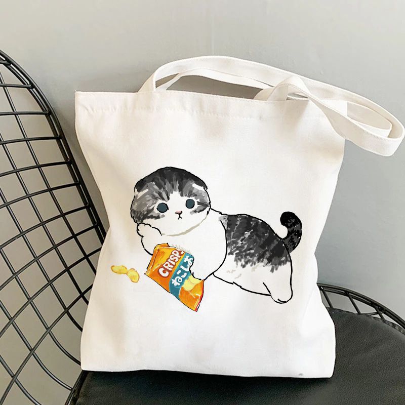 Fashion C Canvas Print Anime Cat Large Capacity Shoulder Bag