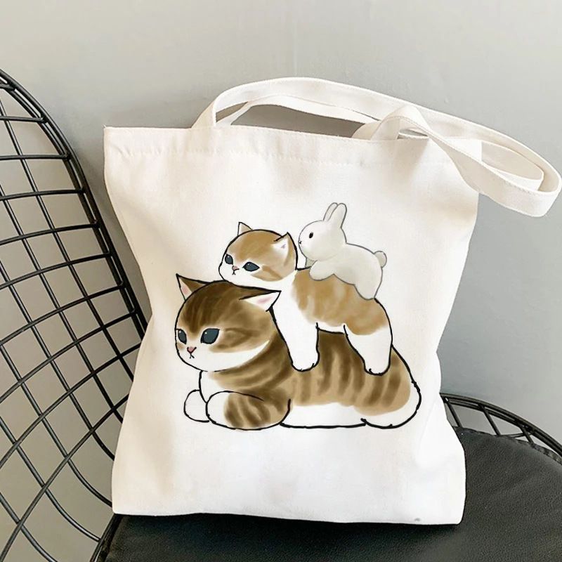Fashion D Canvas Print Anime Cat Large Capacity Shoulder Bag
