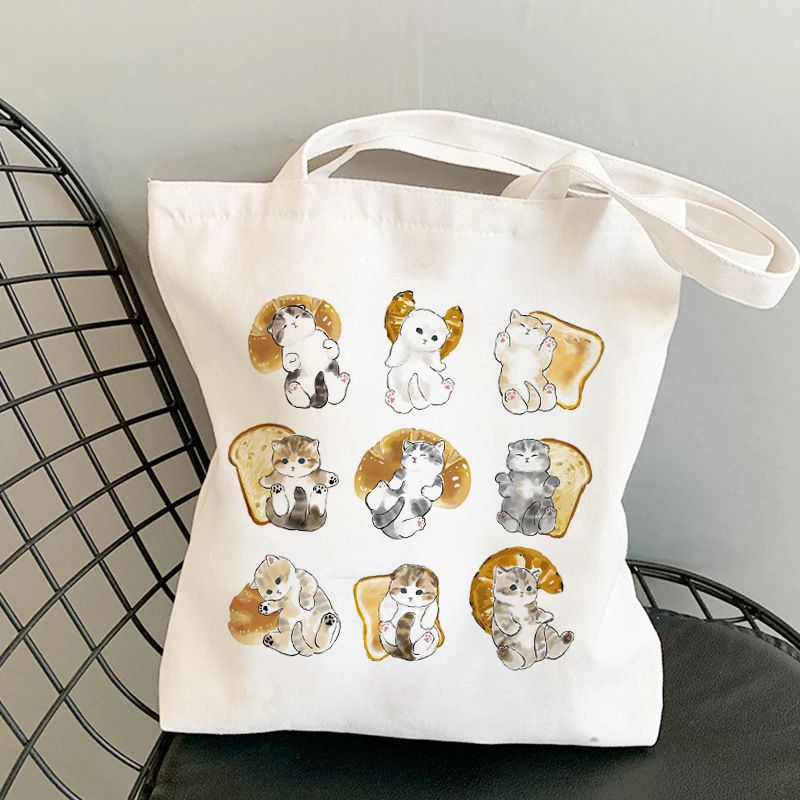 Fashion H Canvas Print Anime Cat Large Capacity Shoulder Bag