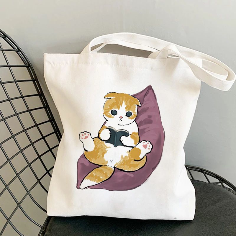 Fashion I Canvas Print Anime Cat Large Capacity Shoulder Bag