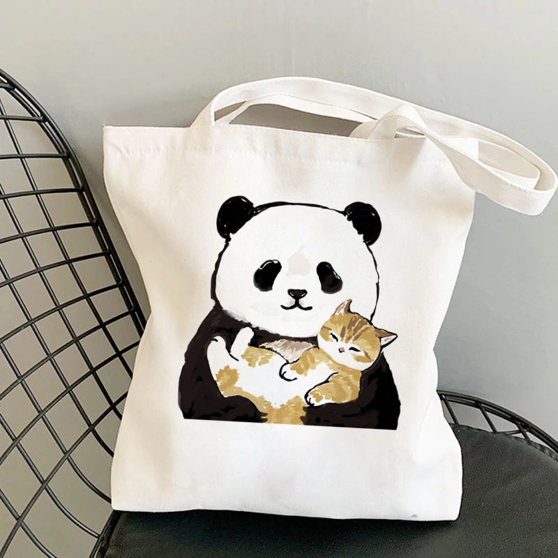 Fashion L Canvas Print Anime Cat Large Capacity Shoulder Bag