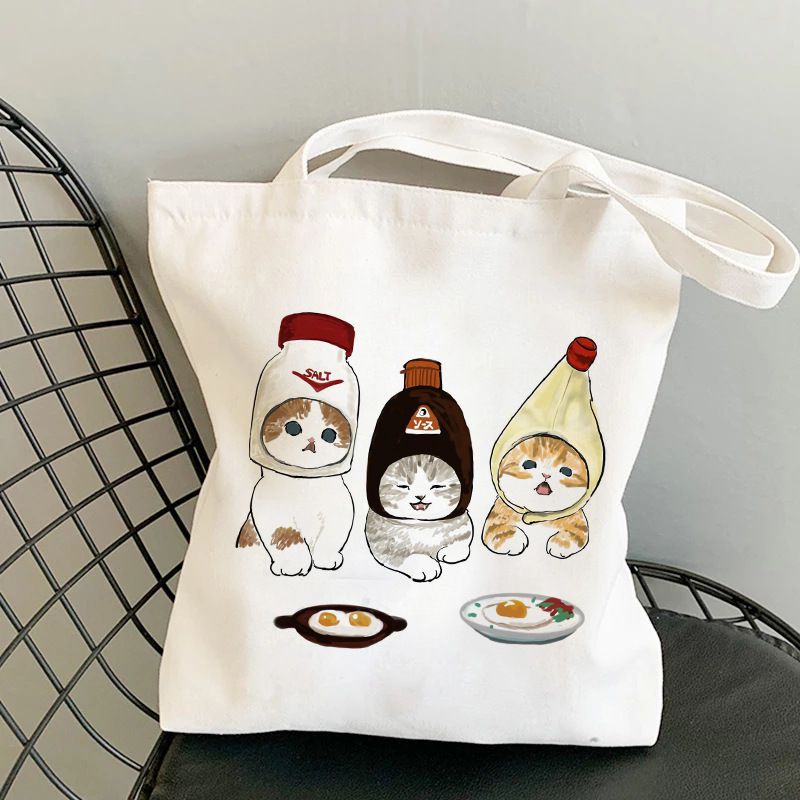 Fashion N Canvas Print Anime Cat Large Capacity Shoulder Bag