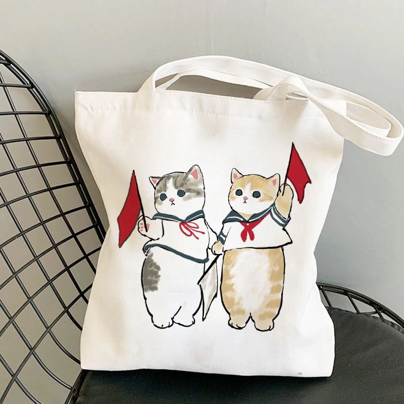 Fashion O Canvas Print Anime Cat Large Capacity Shoulder Bag