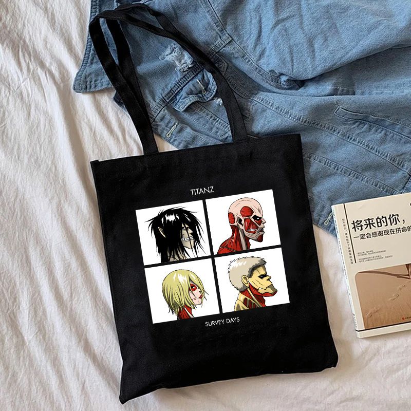 Fashion H Black Canvas Printed Anime Character Large Capacity Shoulder Bag