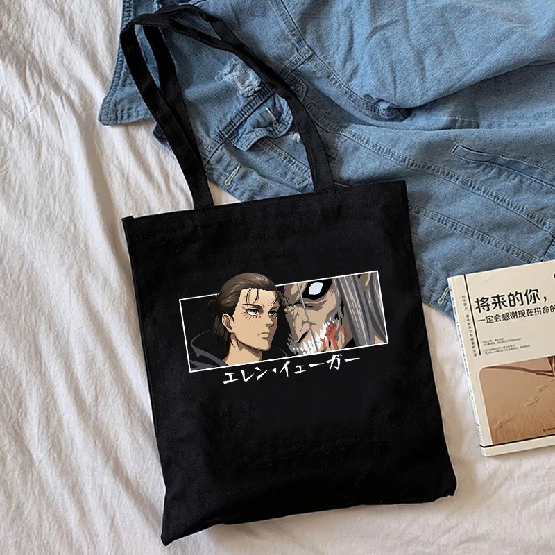 Fashion P Black Canvas Printed Anime Character Large Capacity Shoulder Bag