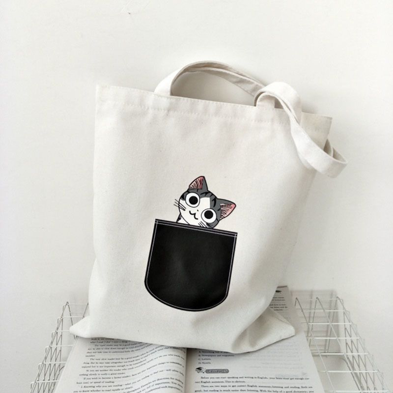 Fashion A White Canvas Pocket Cat And Dog Large Capacity Shoulder Bag