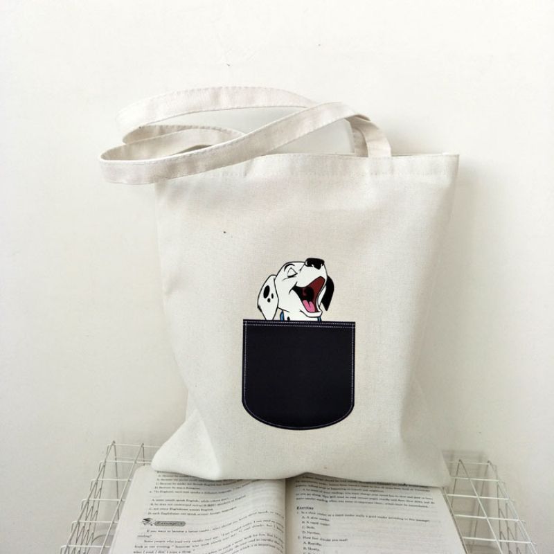 Fashion B White Canvas Pocket Cat And Dog Large Capacity Shoulder Bag