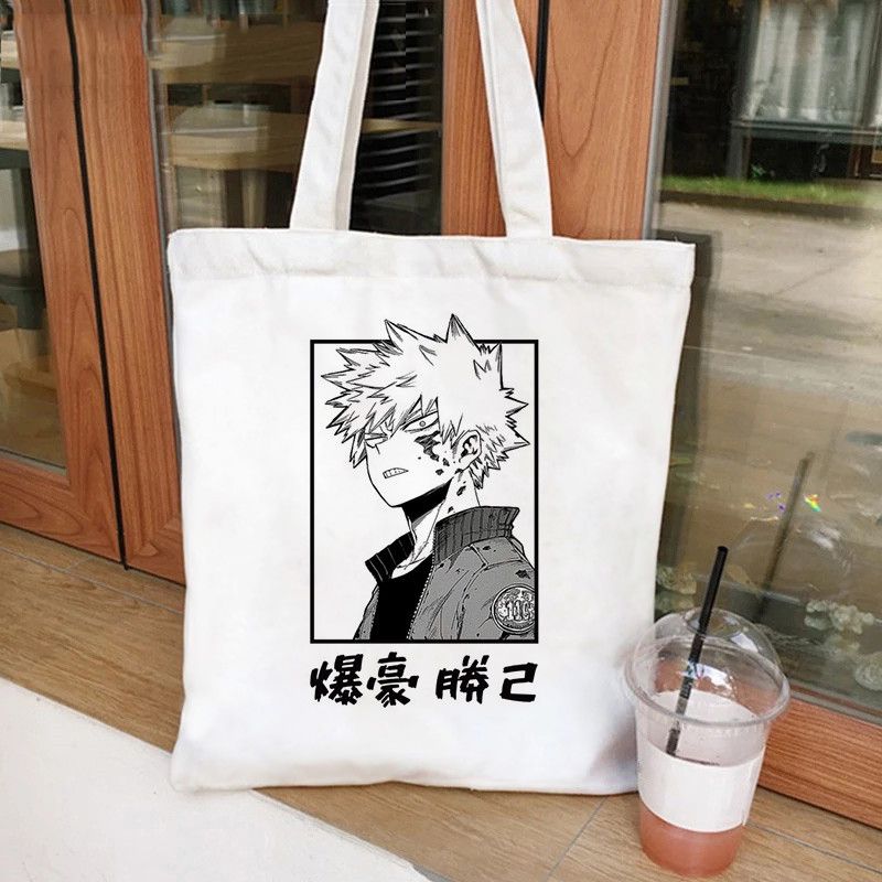 Fashion Bwhite Canvas Printed Anime Character Large Capacity Shoulder Bag