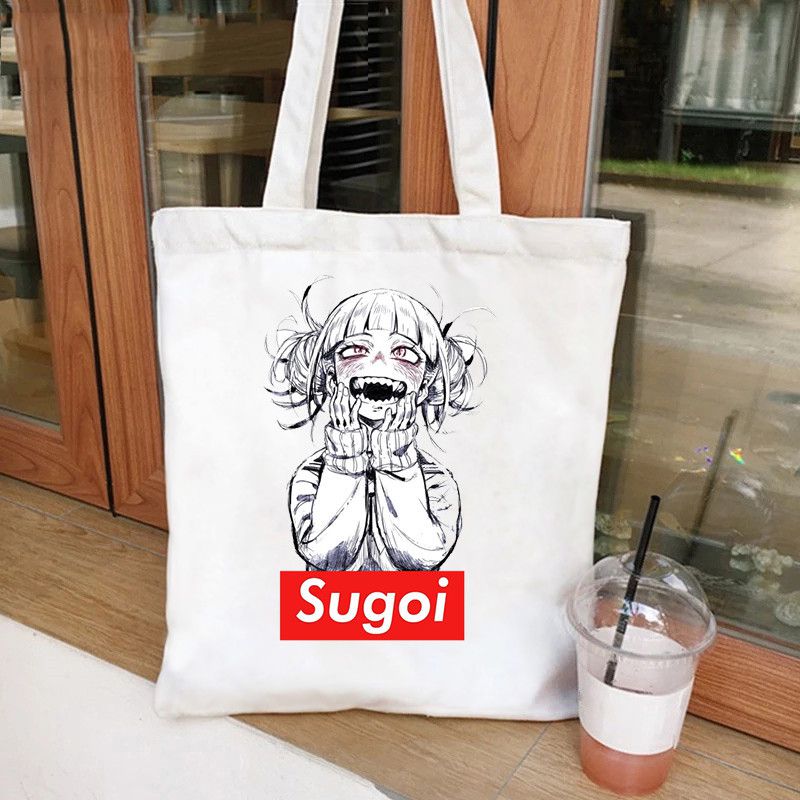 Fashion D White Canvas Printed Anime Character Large Capacity Shoulder Bag