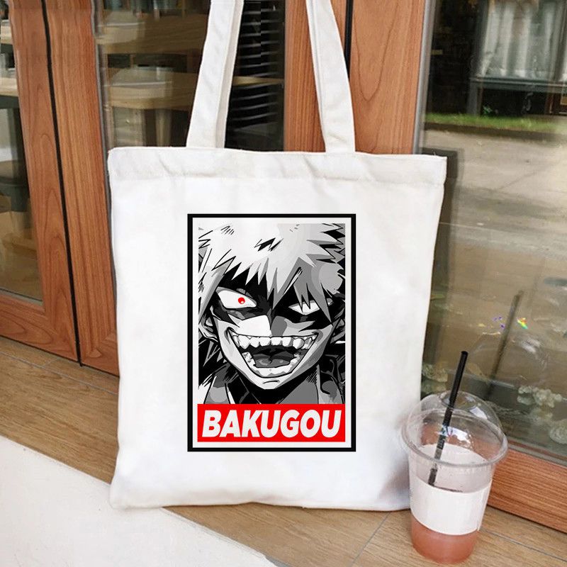 Fashion E White Canvas Printed Anime Character Large Capacity Shoulder Bag