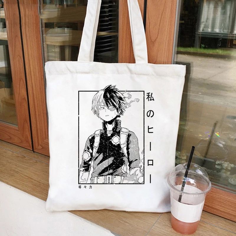 Fashion Fwhite Canvas Printed Anime Character Large Capacity Shoulder Bag
