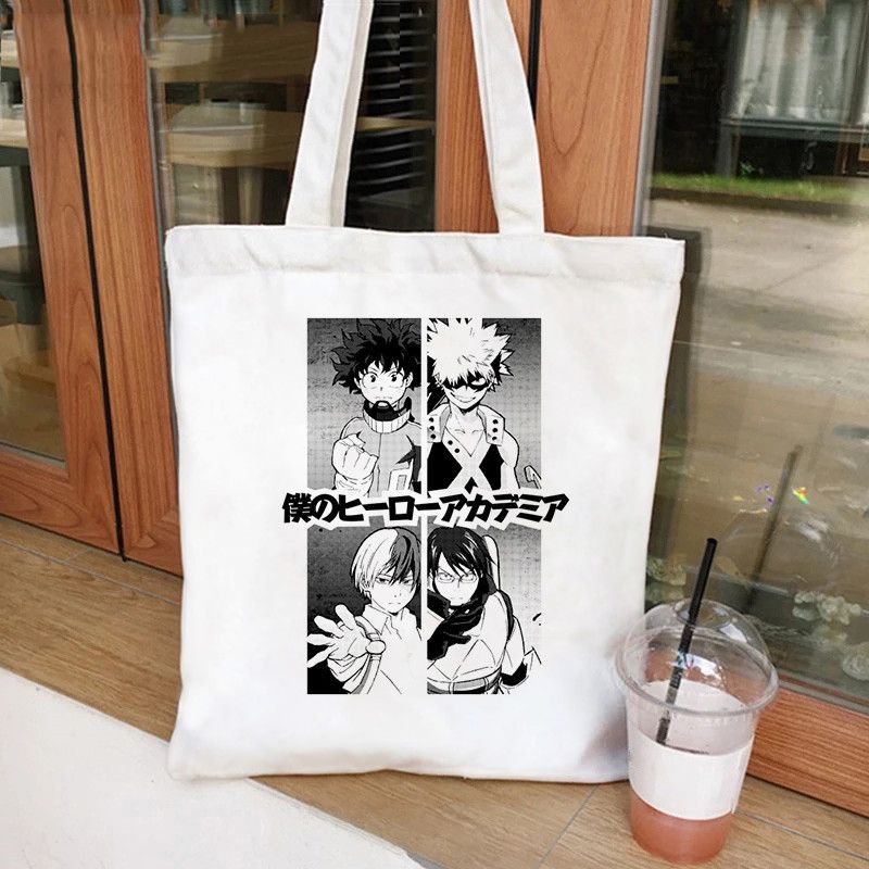 Fashion M White Canvas Printed Anime Character Large Capacity Shoulder Bag