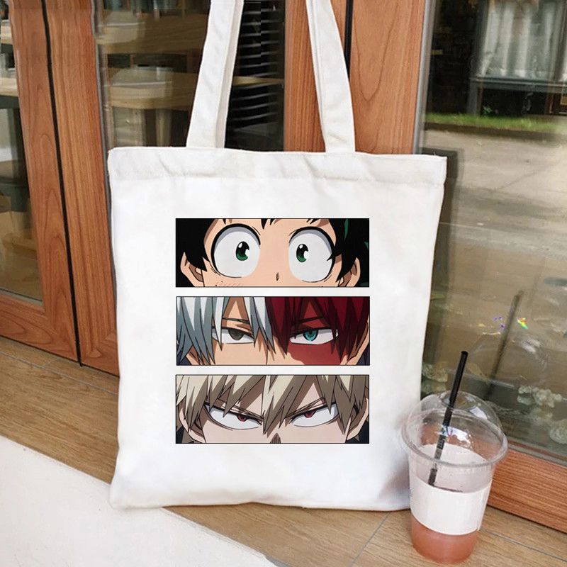 Fashion Owhite Canvas Printed Anime Character Large Capacity Shoulder Bag