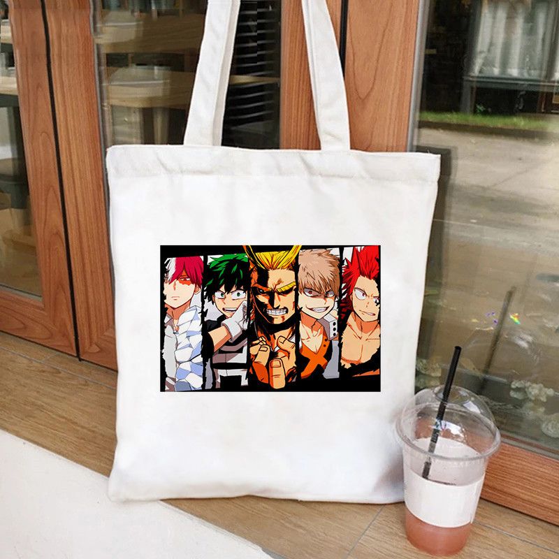Fashion S White Canvas Printed Anime Character Large Capacity Shoulder Bag
