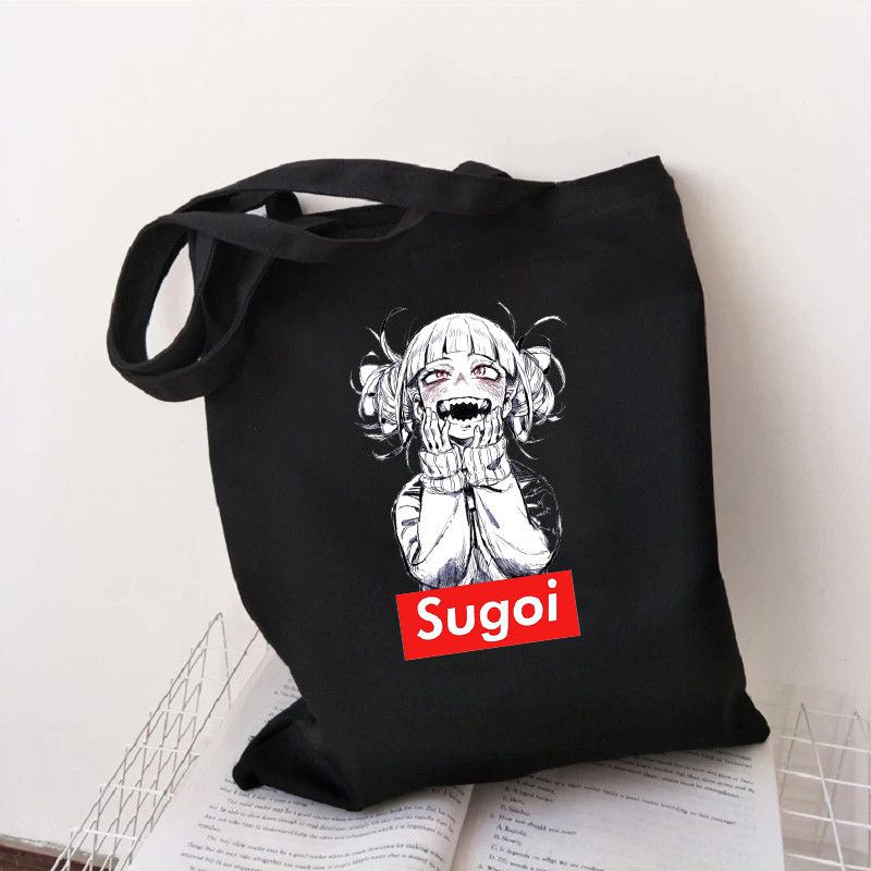 Fashion Za Black Canvas Printed Anime Character Large Capacity Shoulder Bag