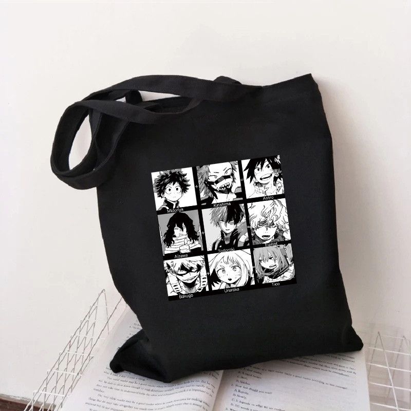 Fashion Zc Black Canvas Printed Anime Character Large Capacity Shoulder Bag