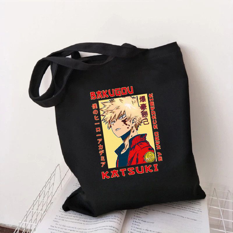 Fashion Zd Black Canvas Printed Anime Character Large Capacity Shoulder Bag