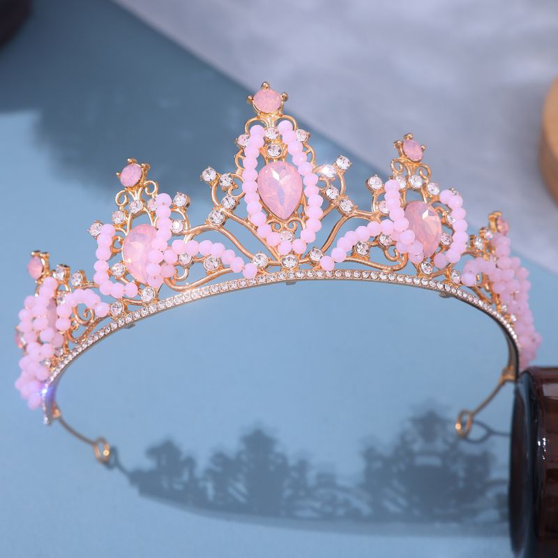 Fashion Pink Handmade Model Alloy Diamond Pattern Hollow Crown