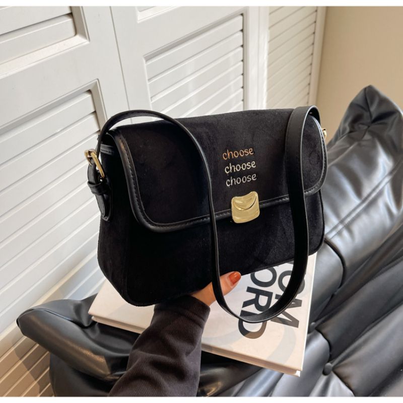 Fashion Black Pu Letter Large Capacity Shoulder Bag