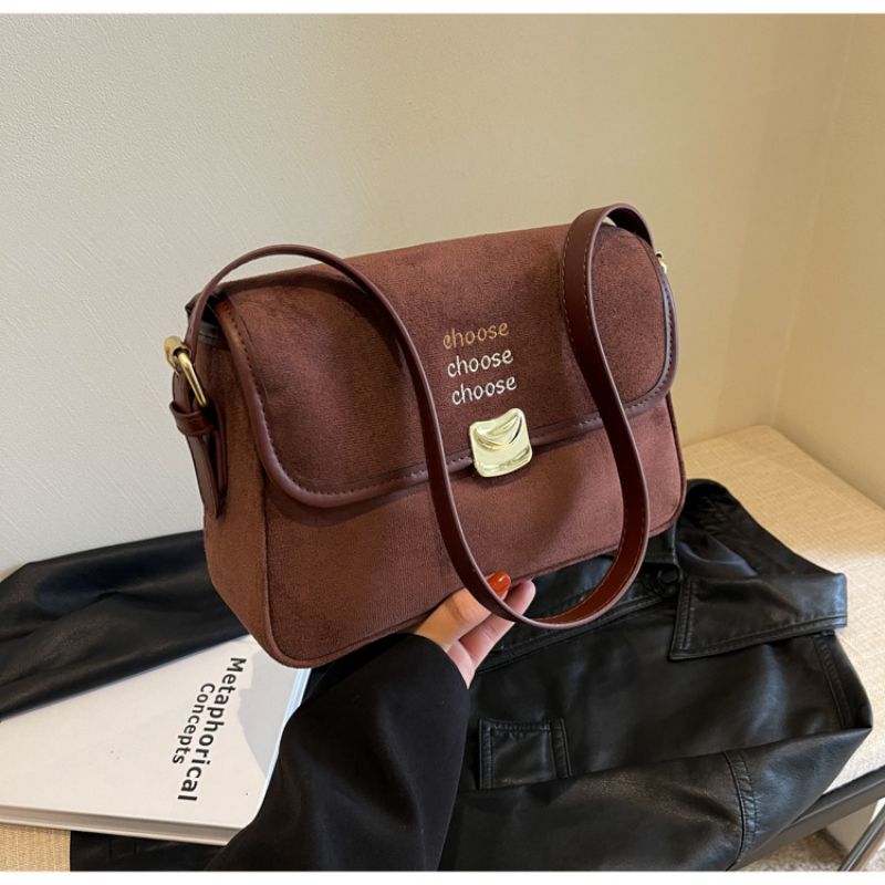 Fashion Brown Pu Letter Large Capacity Shoulder Bag