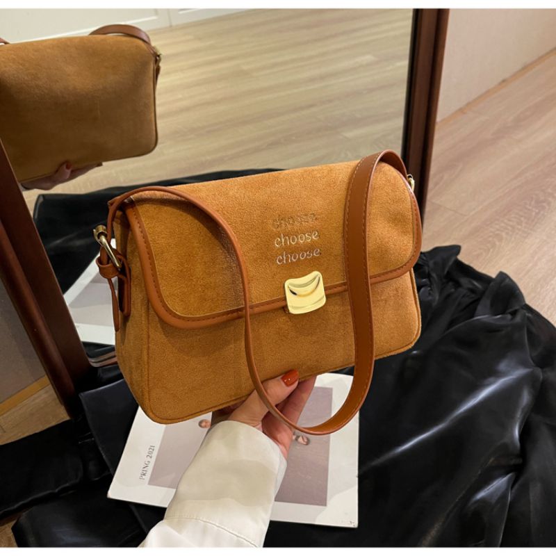 Fashion Brown Pu Letter Large Capacity Shoulder Bag