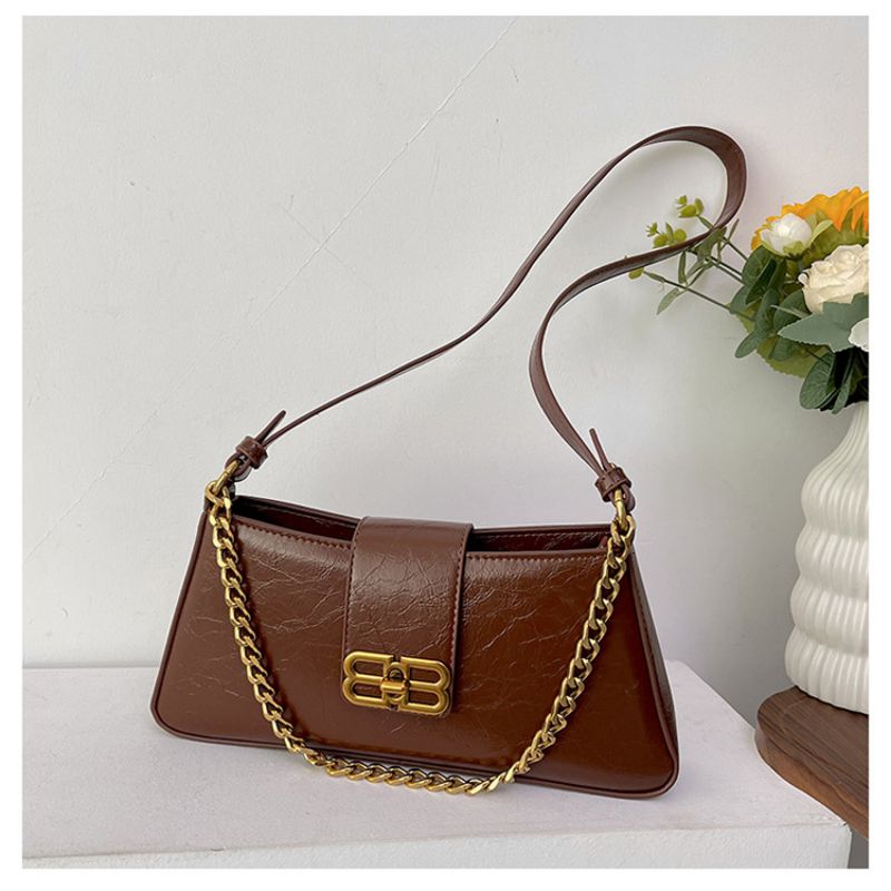 Fashion Brown Pu Chain Hand Shoulder Bag