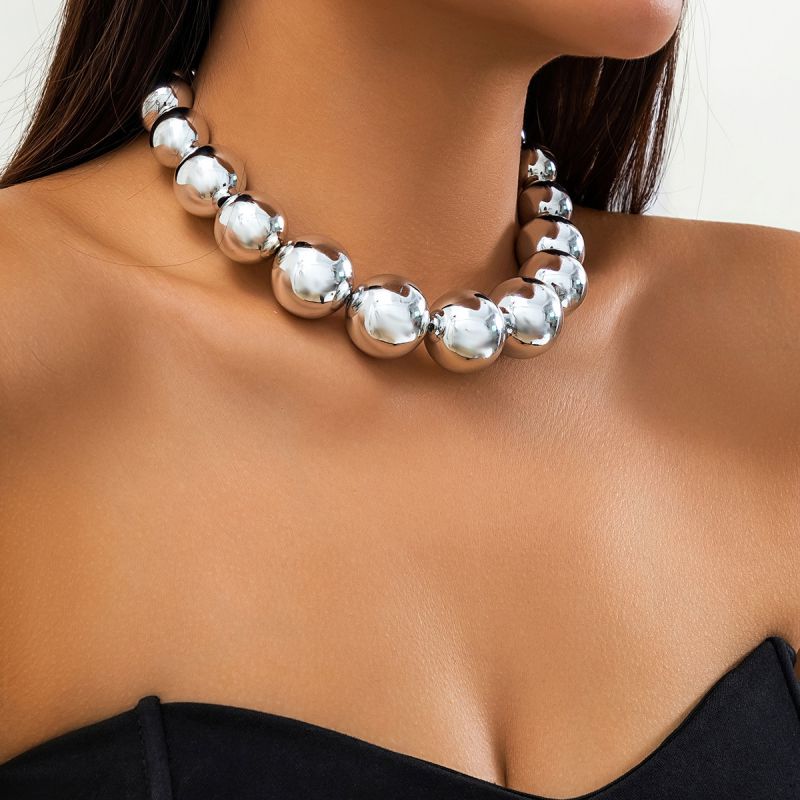 Fashion 01 White K Multilayer Metal Ball Bead Love Necklace