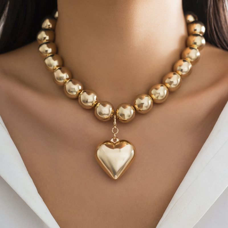 Fashion 02 Gold Multilayer Metal Ball Bead Love Necklace