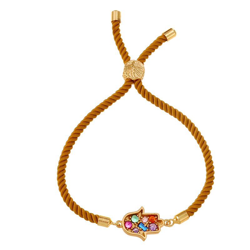 Fashion Ginger Yellow Copper Inlaid Zircon Palm Braided Bracelet