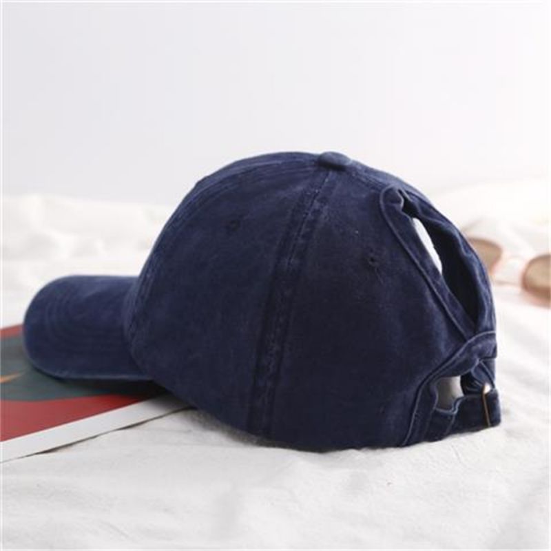 Fashion Navy Blue Washed Hollow Curved Brim Baseball Cap