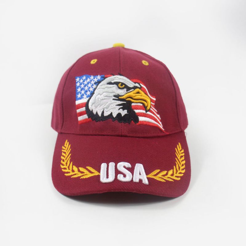 Fashion Claret Cotton Flag Eagle Embroidered Baseball Cap