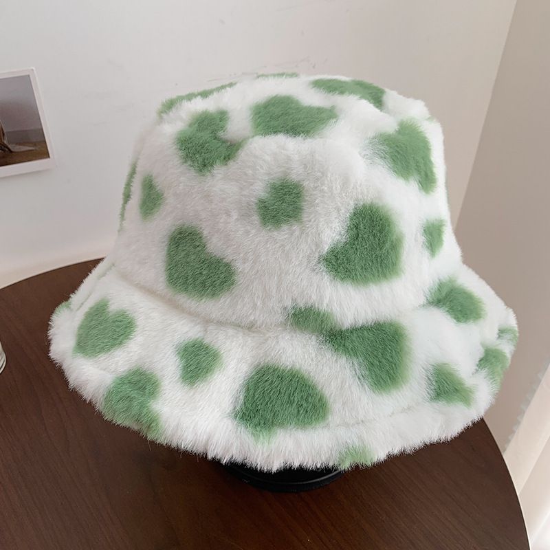 Fashion Green Plush Love Bucket Hat